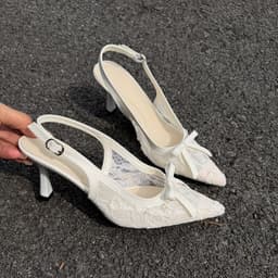 Giày cao gót lưới hoa hồng Chị Đẹp store, Giày ren lưới hoa đính nơ phong cách tiểu thư gót trụ 1-7-9 phân mã U137 7