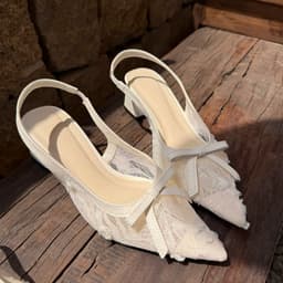 Giày cao gót lưới hoa hồng Chị Đẹp store, Giày ren lưới hoa đính nơ phong cách tiểu thư gót trụ 1-7-9 phân mã U137 5