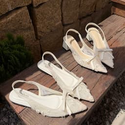 Giày cao gót lưới hoa hồng Chị Đẹp store, Giày ren lưới hoa đính nơ phong cách tiểu thư gót trụ 1-7-9 phân mã U137 2