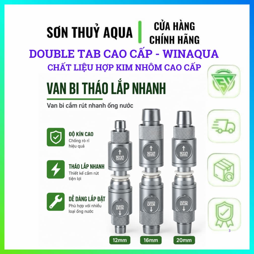 Khóa đôi Double Tab WINAQUA Khớp Nối Nhanh CO₂ Hồ Thủy Sinh Hợp Kim Nhôm Cao Cấp Chống Rò Rỉ Nước