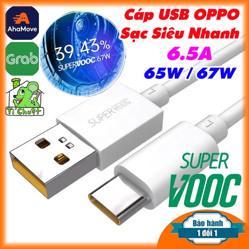 [Chính Hãng] Cáp OPPO SuperVOOC 2.0 Sạc Siêu Nhanh 6.5A 50W 65W 67W Type-C ZIN USB chân 2 tầng Lõi Vàng