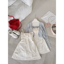 [Hàng Loại 1] Set váy 2 dây ren xốp hoa nổi mix áo khoác cardigan xanh tiffany tiểu thư A5858 8