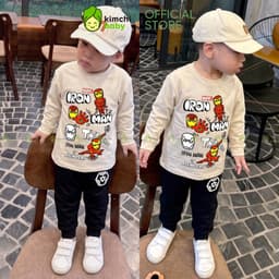 [10-29KG] Bộ Dài Tay Cho Bé Trai KIMCHIBABY Vải Cotton Cao Cấp 190gsm Họa Tiết Siêu Nhân, Đồ Bộ Cho Bé Mặc Nhà KD605 2