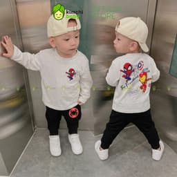 [10-29KG] Bộ Dài Tay Cho Bé Trai KIMCHIBABY Vải Cotton Cao Cấp 190gsm Họa Tiết Siêu Anh Hùng, Đồ Bộ Cho Bé Mặc Nhà KD606 7
