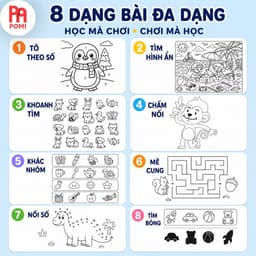 Bộ 100 Tranh Phát Triển Tư Duy IQ Cho Bé POMI – 8 Dạng Bài Tô Theo Số, Tìm Ảnh Ẩn, Tìm Bóng, Mê Cung, Nối Số... 2