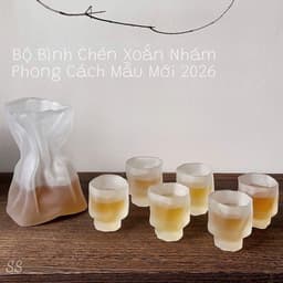 Bộ Bình Chén Thủy Tinh Nhám Mờ Dáng Xoắn Nghệ Thuật Đựng Trà Rượu Cao Cấp Sang Trọng (sansan) 1