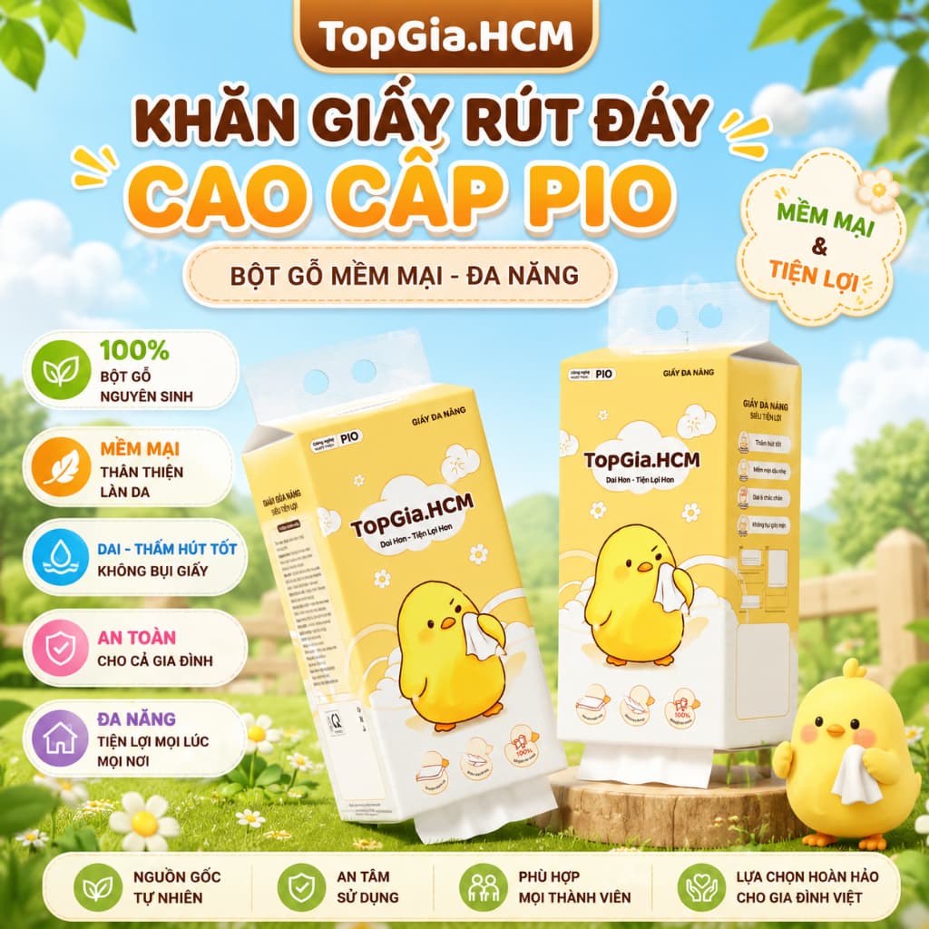 Khăn Giấy Pio TopGia 200 Lần Rút - Thùng 10 Bịch Siêu Dai Mềm Mịn, Tiết Kiệm Tối Đa!
