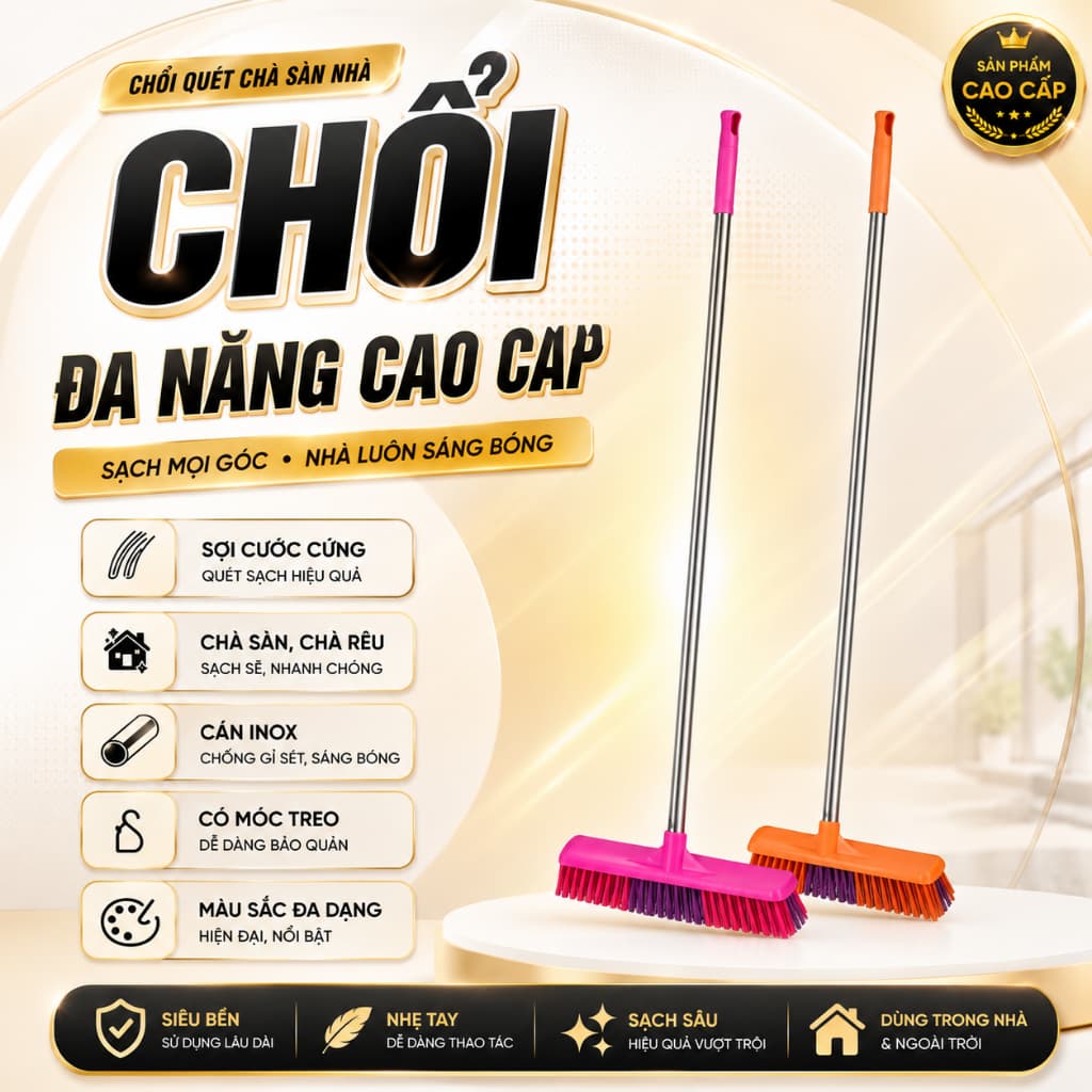 Chổi Chà Sàn, Chà Rêu Cán inox Cước Cứng Giúp Chà Nhà Tắm, Chà Rêu Dễ Dàng