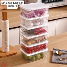 Set 6 Hộp Bảo Quản Thực Phẩm Tủ Lạnh Dung Tích 1200ml Nhựa PP Nguyên Sinh Chịu Nhiệt(abin) 5