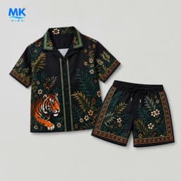 Set Bộ Bé Trai Tiger Jungle MK Kids Áo Sơ Mi Cộc Tay Đi Chơi Mùa Hè Chất Lụa Mịn Thoáng Mát 2-10 Tuổi 8