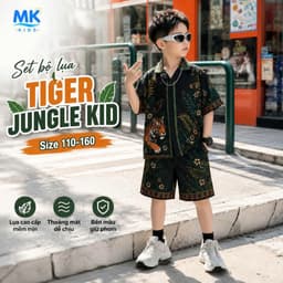 Set Bộ Bé Trai Tiger Jungle MK Kids Áo Sơ Mi Cộc Tay Đi Chơi Mùa Hè Chất Lụa Mịn Thoáng Mát 2-10 Tuổi 1