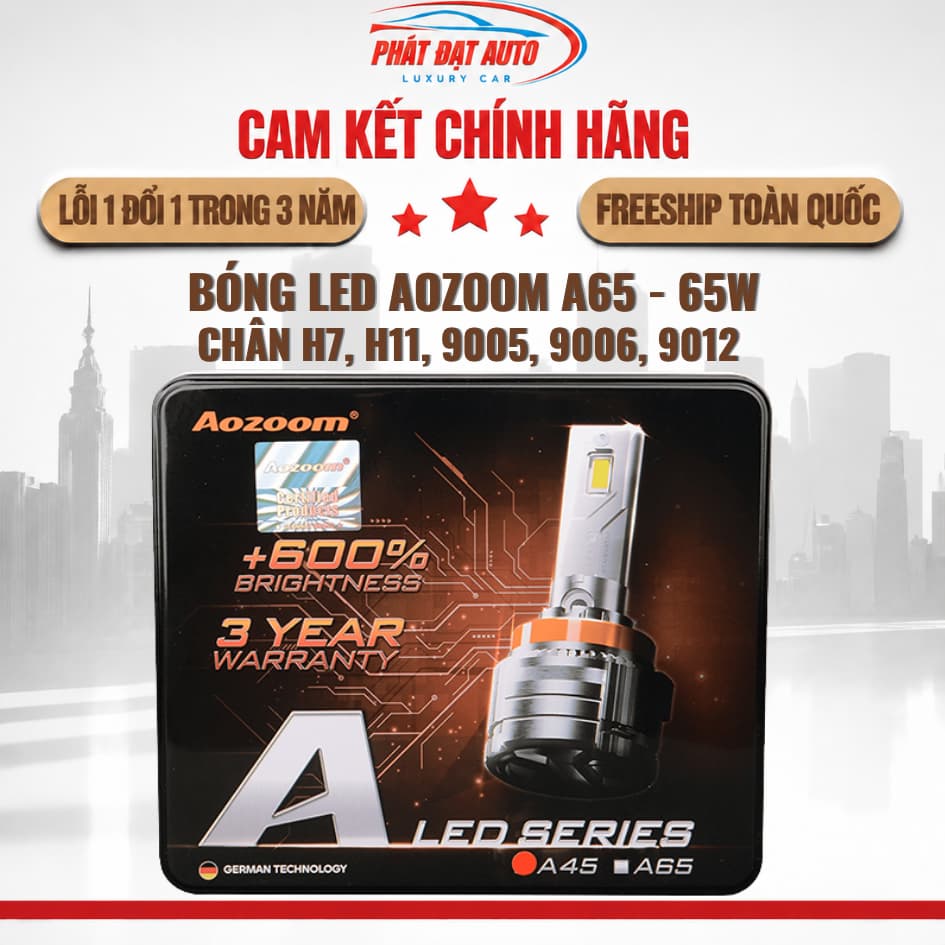 Bóng LED Aozoom A65 65W siêu sáng, phù hợp chân H4 H7 H11 9005 9006 9012 (giá 1 đôi)