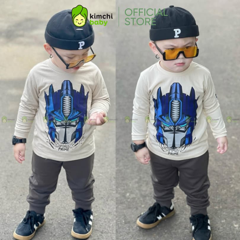 [10-29KG] Bộ Dài Tay Cho Bé Trai KIMCHIBABY Vải Cotton Cao Cấp 190gsm Họa Tiết Siêu Anh Hùng, Đồ Bộ Cho Bé Mặc Nhà KD606