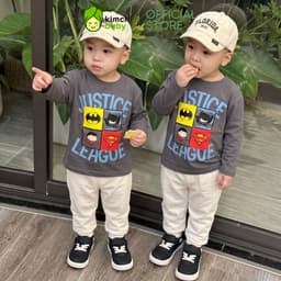 [10-29KG] Bộ Dài Tay Cho Bé Trai KIMCHIBABY Vải Cotton Cao Cấp 190gsm Họa Tiết Siêu Anh Hùng, Đồ Bộ Cho Bé Mặc Nhà KD606 2