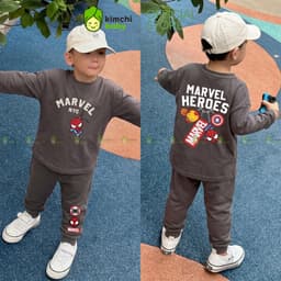 [10-29KG] Bộ Dài Tay Cho Bé Trai KIMCHIBABY Vải Cotton Cao Cấp 190gsm Họa Tiết Siêu Anh Hùng, Đồ Bộ Cho Bé Mặc Nhà KD606 3