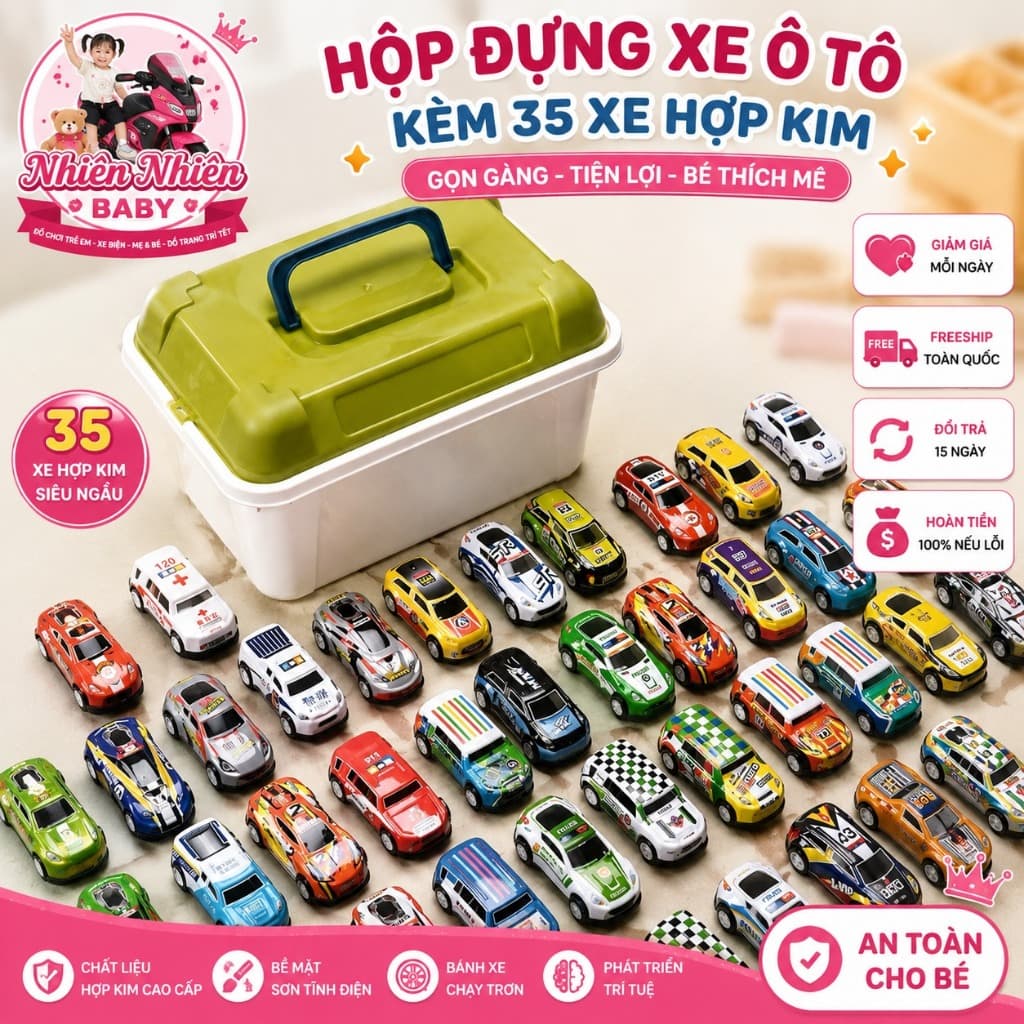 Thùng 30 Xe Ô Tô Đồ Chơi Hợp Kim  chạy  Đà Kèm Hộp Đựng Đồ Chơi Ô Tô Nhiều Màu Sắc Cho Bé
