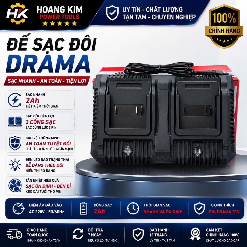 Đê sạc đôi DRAMA  Sạc Nhanh 2Ah - Tiết Kiệm Thời Gian, Chân Pin phổ thông M21