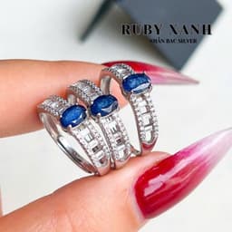 Nhẫn Khung Bac S925 Đính Viên Ru By Xanh Siêu VIP Hàng Kiểm Định 1