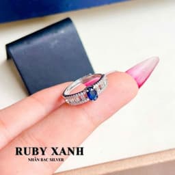 Nhẫn Khung Bac S925 Đính Viên Ru By Xanh Siêu VIP Hàng Kiểm Định 3
