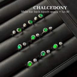 Nhẫn Khung Bac S925 Đính Viên Lục đế + Nguyệt Quang Siêu VIP 2