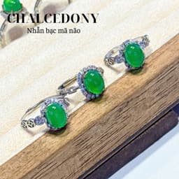 Nhẫn Khung Bac S925 Đính Viên Chalcedony Lục Đế SVIPPOR 1