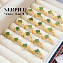 Nhẫn Khung Bac S925 Si Vàg Đính Cỏ 4 Lá Ngoc Bich Tnhien Sdep mê mê 2