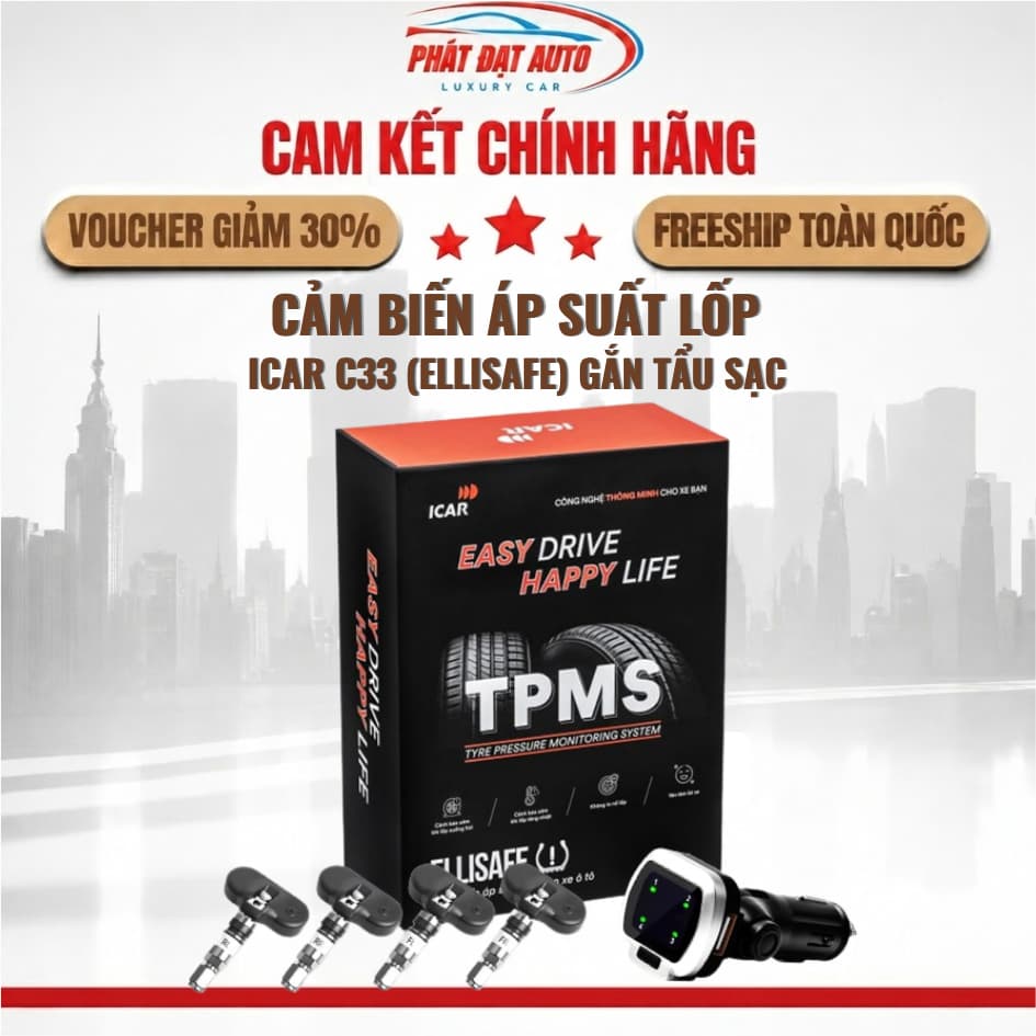 Cảm biến áp suất lốp iCar C33 (Ellisafe) gắn tẩu sạc, kết nối điện thoại - LuxuryCars