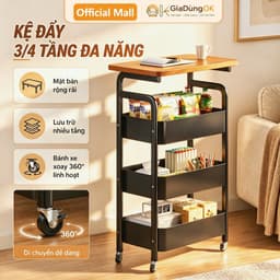 Kệ Đựng Đồ Đa Năng 3/4Tầng, Xe Đẩy Có Bánh Xe, Gọn Gàng Cho Phòng Khách, Phòng Ngủ, Bếp 1