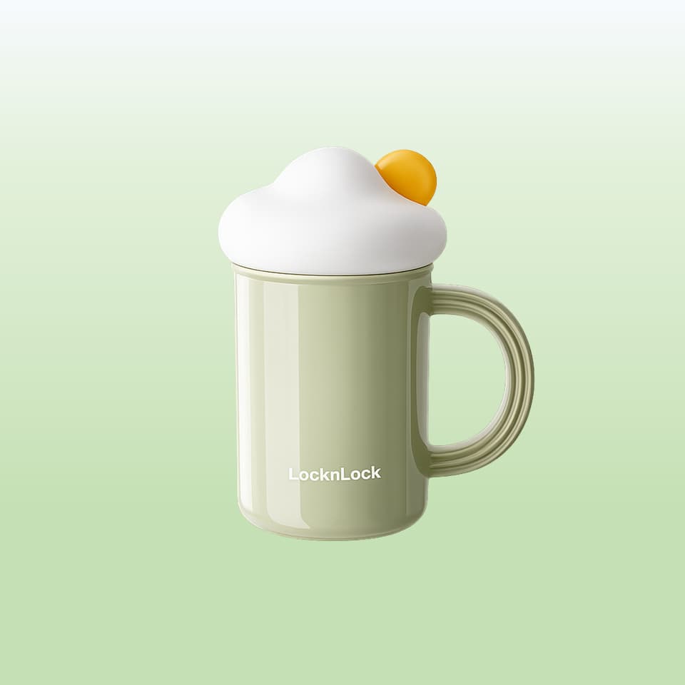 Ly sứ LocknLock có quai và nắp, dung tích 420ml SLB019GRN, hàng chính hãng - JoyMall
