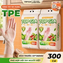 Găng tay TPE Topgia dạng rút treo tường, bịch 300 cái dùng bếp và vệ sinh nhà - Tạp hoá Gemgem 1