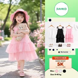 Váy bé gái đi biển, đi chơi S.A.MKIDS sát nách dây  nơ 3 màu sắc công chúa xinh đẹp cho bé chất liệu tơ ánh kim 8-28KG 1