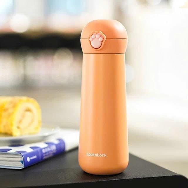 Bình giữ nhiệt LocknLock thép không gỉ, nút bấm hình chân mèo, 400ml LHC3293ORG, Hàng Chính Hãng - JoyMall