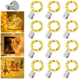 Đèn led đom đóm, đèn trang trí hộp quà, trang trí hoa, giỏ quà- màu vàng dài  2m, gắn lồng đèn trung thu 3