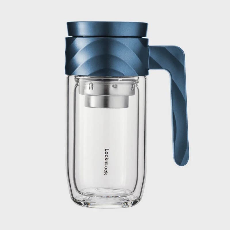 Bình đựng nước thủy tinh 2 lớp LocknLock cao cấp dung tích 350ml có lõi lọc trà LLG925BLU, Hàng Chính Hãng - JoyMall