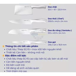 Dao Nhà Bếp Inochi Chính Hãng | Cán Thép Không Gỉ Sáng Bóng, Không Bám Mùi, An Toàn Sức Khỏe 9
