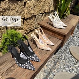 Giày cao gót ren hoa nhí đi tiệc, Giày ren hoa cô dâu 1-5-7-9p Chị Đẹp Store mã U153 2