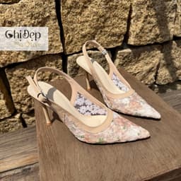 Giày cao gót ren hoa nhí đi tiệc, Giày ren hoa cô dâu 1-5-7-9p Chị Đẹp Store mã U153 5