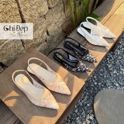 Giày cao gót ren hoa nhí đi tiệc, Giày ren hoa cô dâu 1-5-7-9p Chị Đẹp Store mã U153 8