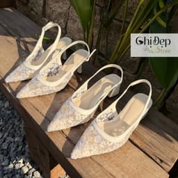 Giày cao gót ren hoa nhí đi tiệc, Giày ren hoa cô dâu 1-5-7-9p Chị Đẹp Store mã U153 6