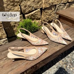 Giày cao gót ren hoa nhí đi tiệc, Giày ren hoa cô dâu 1-5-7-9p Chị Đẹp Store mã U153 7