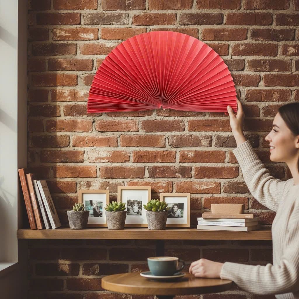 Quạt giấy đỏ gấp sẵn, quạt giấy đỏ kích thước xoè 60cm, xoè 1m2