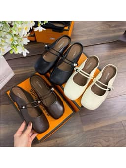 Giày Sục Nữ Quai Ngang SETINA Da Mềm Quai Đôi Mũi Vuông Bo Đế Bệt Phong Cách Tối Giản GSD200 3
