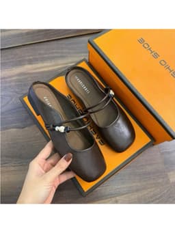 Giày Sục Nữ Quai Ngang SETINA Da Mềm Quai Đôi Mũi Vuông Bo Đế Bệt Phong Cách Tối Giản GSD200 5
