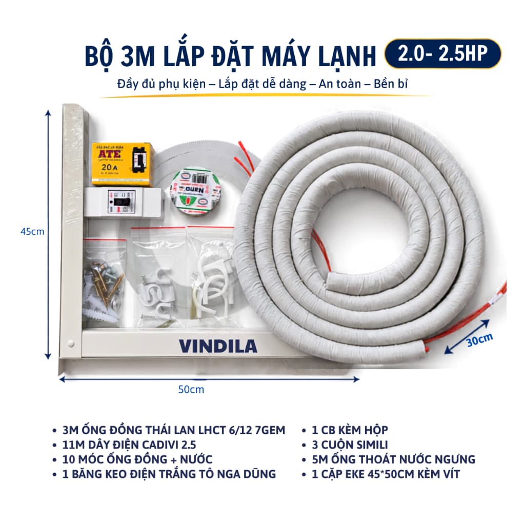 Bộ Vật Tư Lắp Đặt Máy Lạnh 2HP - 2.5HP | Ống Đồng Thái Lan | Công Ty TNHH Vindila