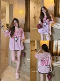 ( HÀNG QC MOMO 1558 - SẴN ) Áo Phông Kẻ Cổ V Form Rộng 2