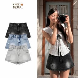 Chân Váy Jean Ngắn Có Quần Trong CHEZI HOUSE Dài 33cm Phối Rách Nhẹ Tôn Dáng Trẻ Trung #8661-8667 1