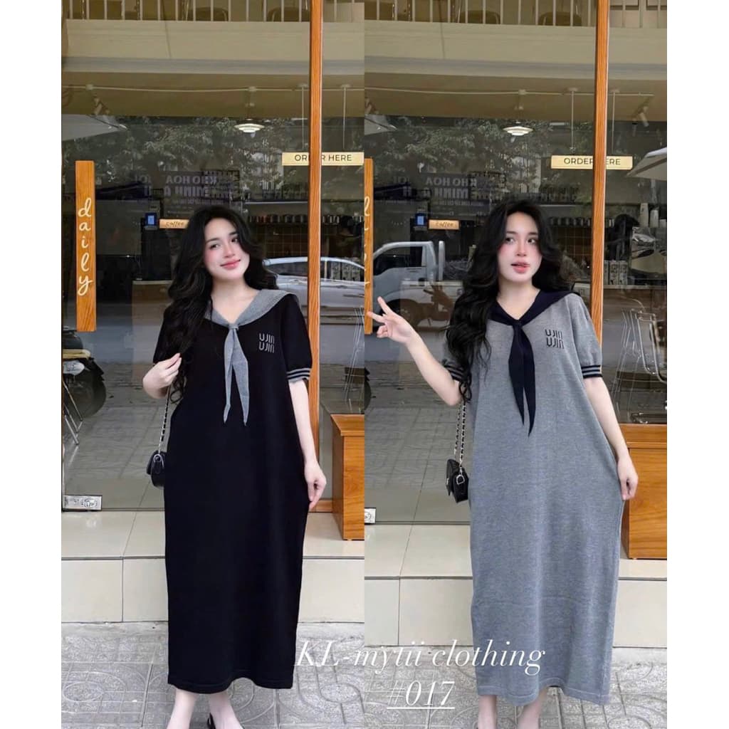 <Đầm Bầu Quynhanhhouse> (QC) #017 Len mtg thuỷ thủ nơ e về 2 màu ạ freesize tới 80kg