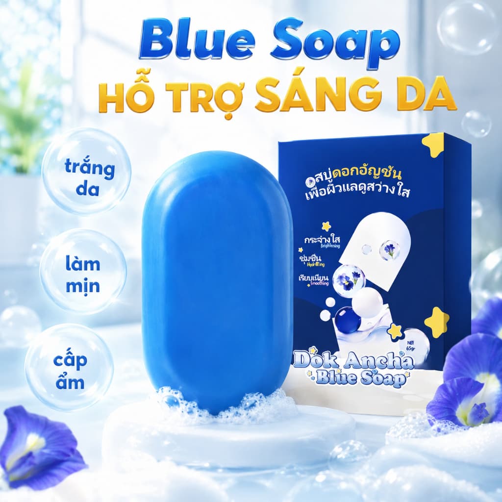 Xà phòng Tắm Sáng Da Dok Anchan Blue Soap - Hỗ trợ Sáng Mịn Da 65g