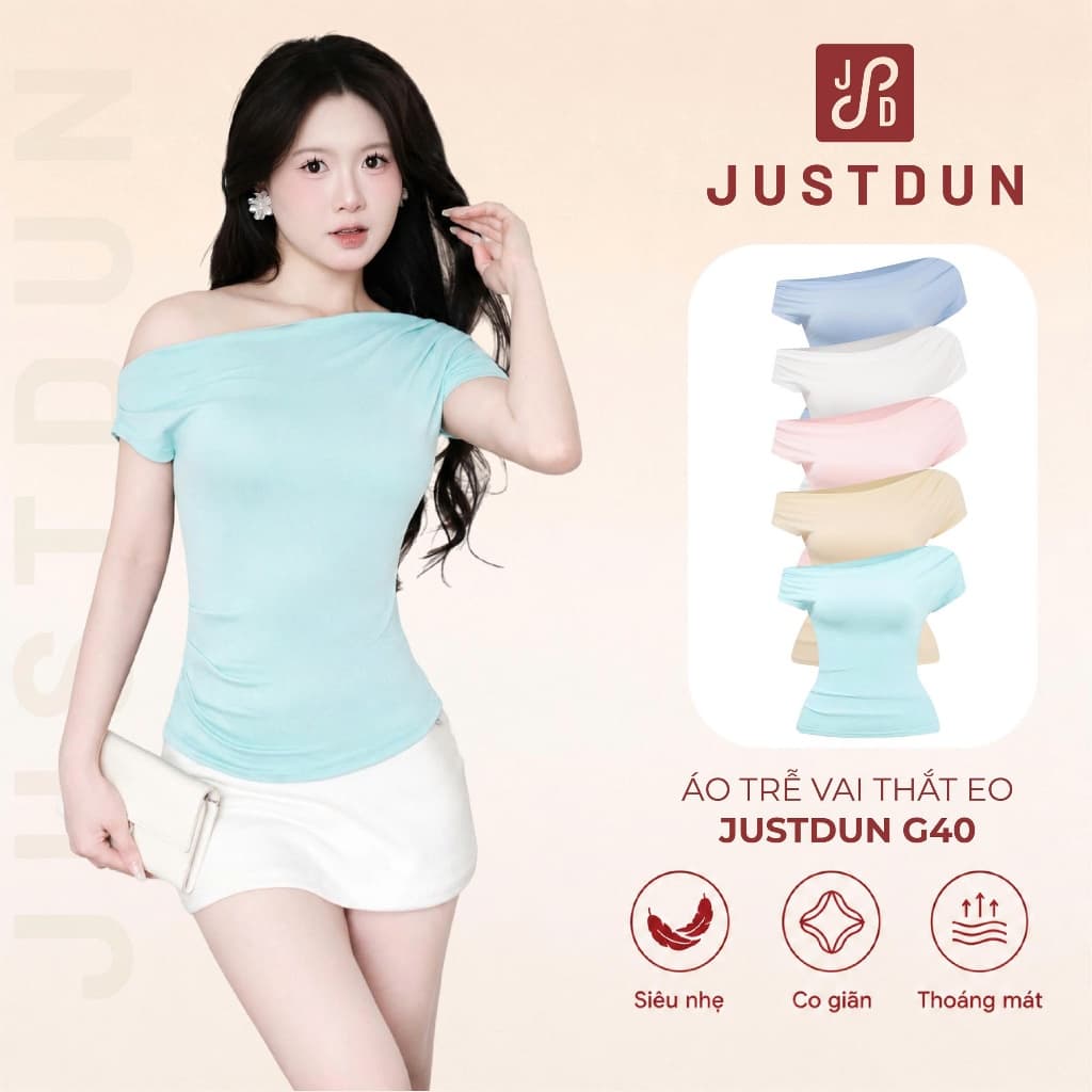 Áo Trễ Vai Nữ Thắt Eo Tôn Dáng Basic JUSTDUN Lệch Vai Tiểu Thư - G40