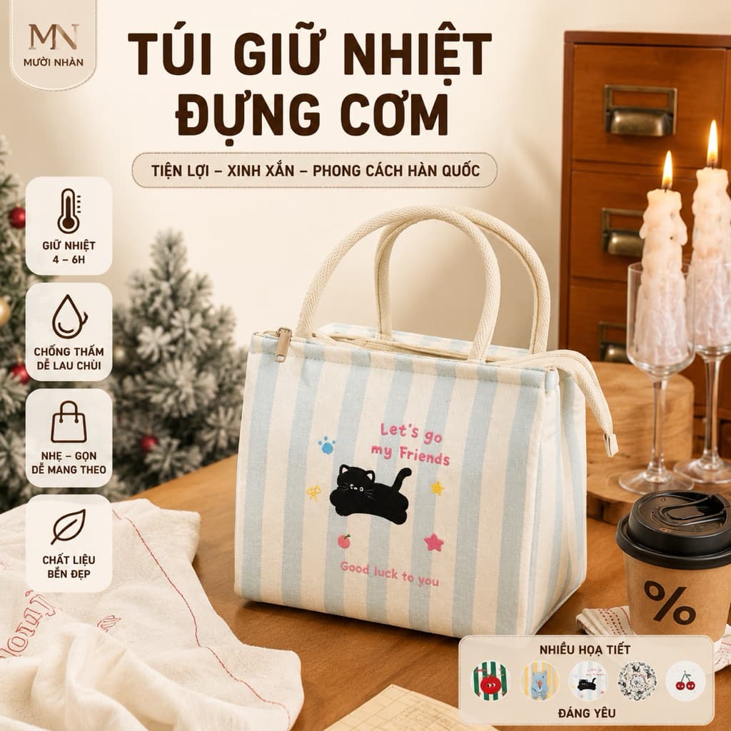 Túi Giữ Nhiệt Đựng Cơm Chống Thấm Cao Cấp, Túi Đựng Hộp Cơm Văn Phòng, Túi Đựng Đồ Ăn Mang Đi
